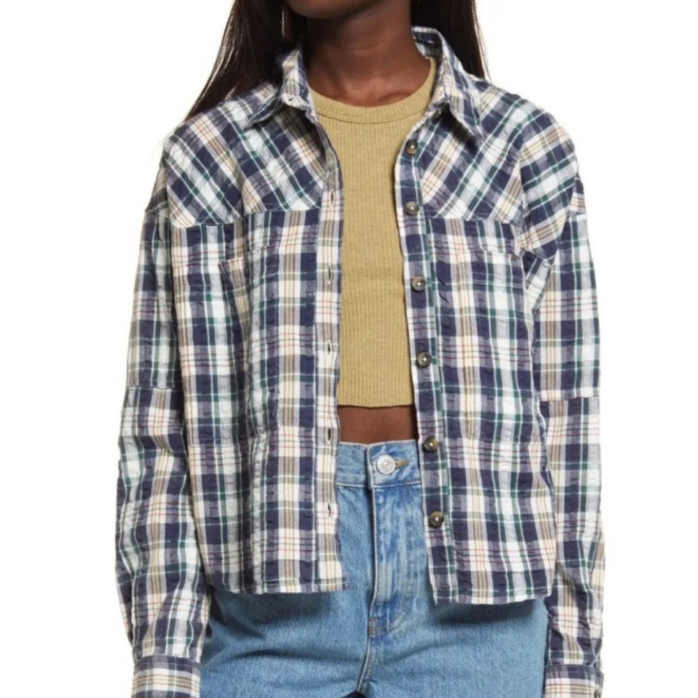 URBAN OUTFITTERS BDG Addison Plaid Checks Semi-crop Button Down Shirt - Picture 2 of 12